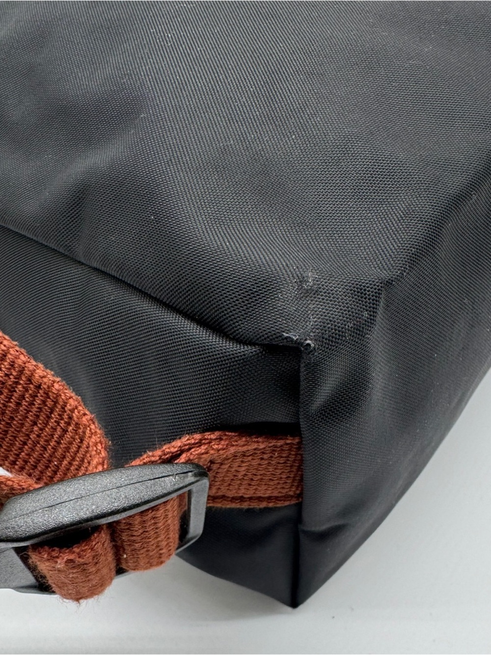 Longchamp Le Pliage Small Backpack Black Nylon Brown Leather Foldover Bag - Picture 5 of 6